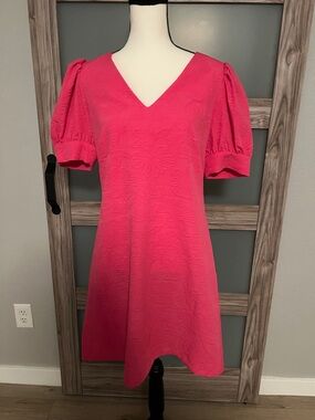 Tommy Hilfiger Hot Pink V-Neck Puff Sleeve Mini Dress